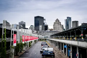 A view of the Montreal skyline from the venue.