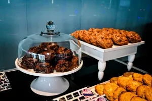 An assortment of cookies displayed at the gourmet cookie bar.