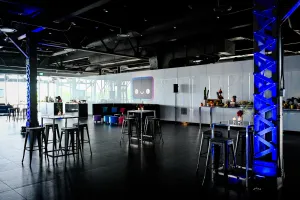 A view of the empty indoor venue before guests arrive.