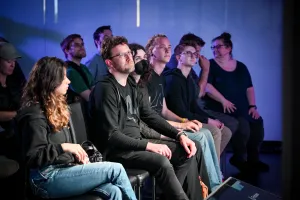 Shot of the crowd listening to the keynote presentation.