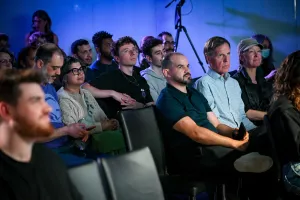 Shot of the crowd listening to the keynote presentation.