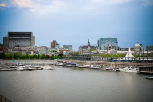 View of the port of Montreal outside the venue.