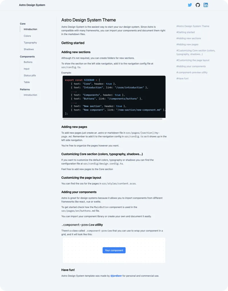 Astro Design System theme by jordi