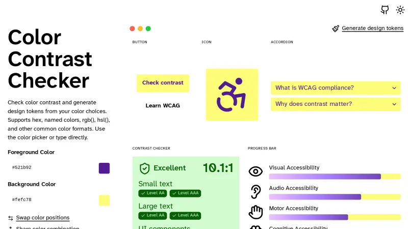 A tool checking a specific foreground/background color combination and reporting the outcome.