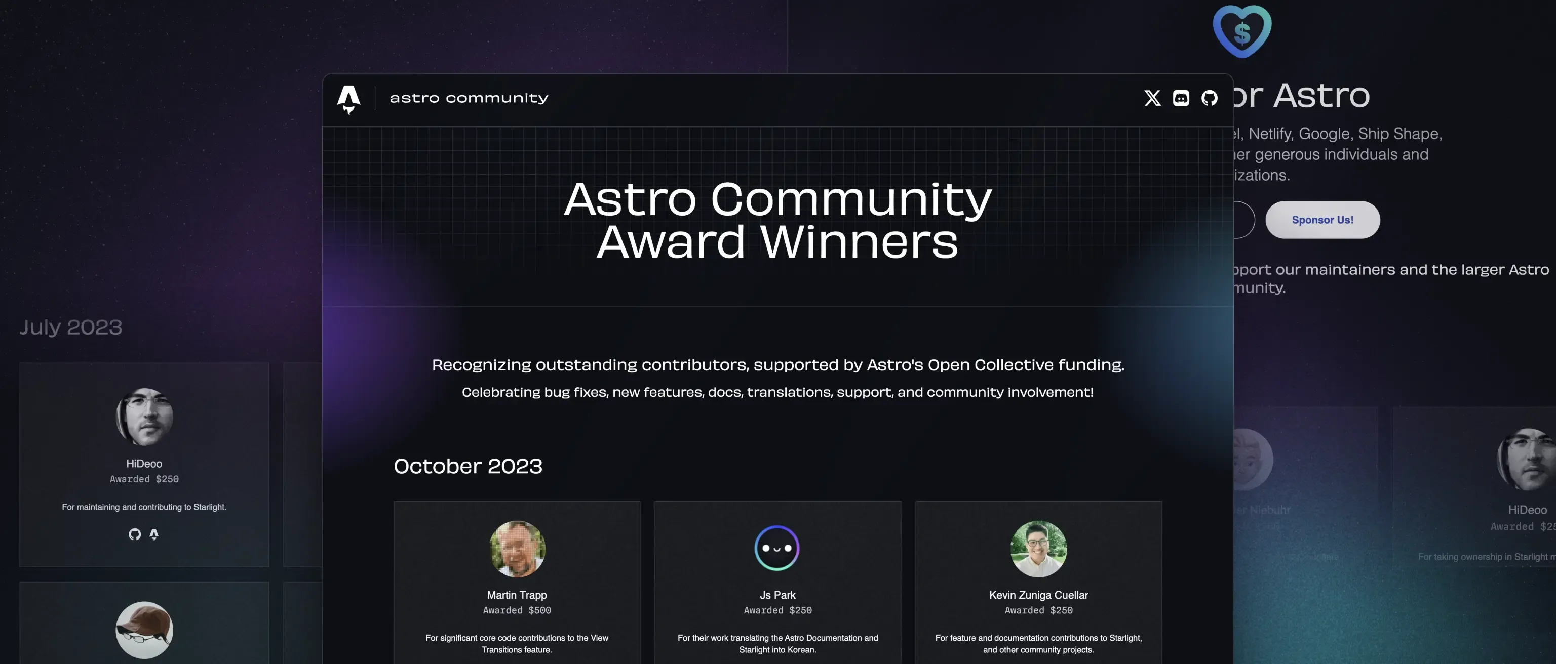 A screenshot of the Astro Community Microsite