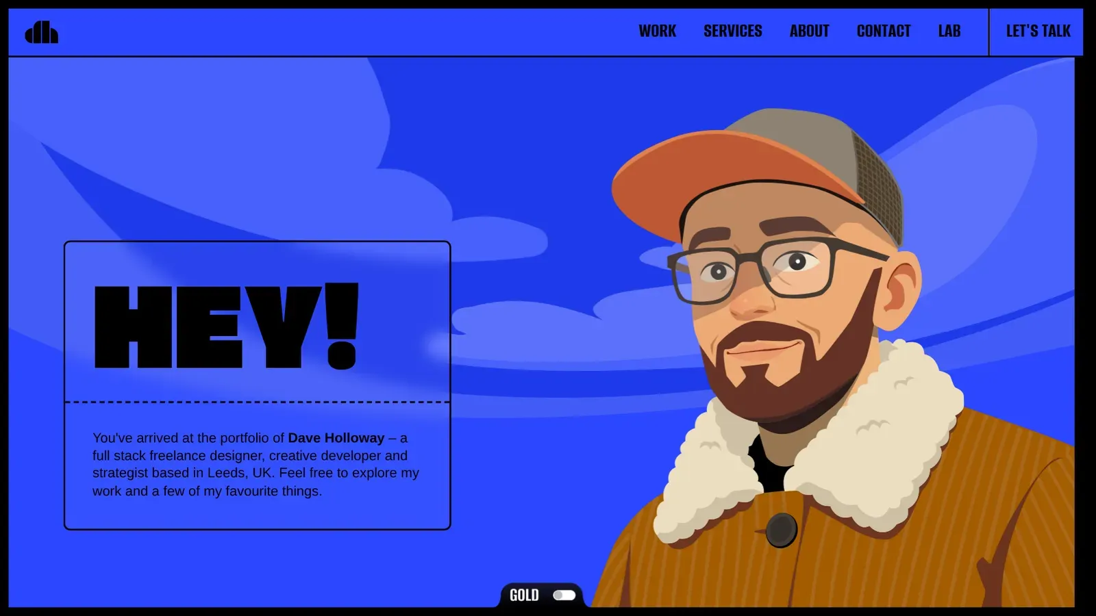 A bold, colorful, cartoon style portfolio page