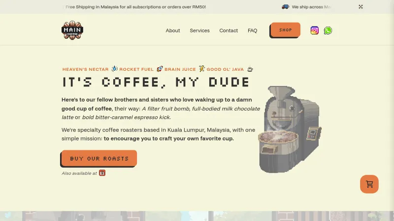 An 8-bit style coffee roaster website. It's coffee, my dude.