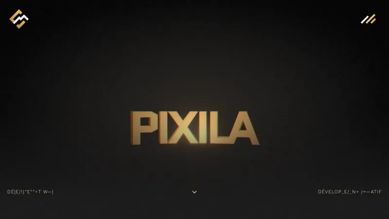 Pixila in gold on a black background.