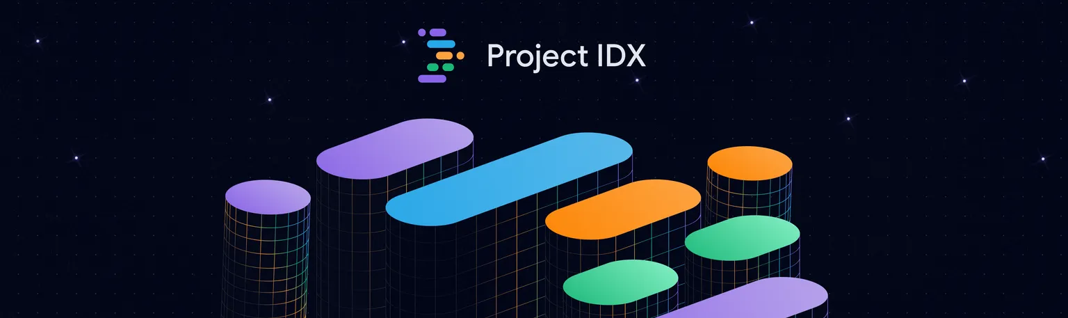 Dark graphic depicting outer space and the Project IDX logo.