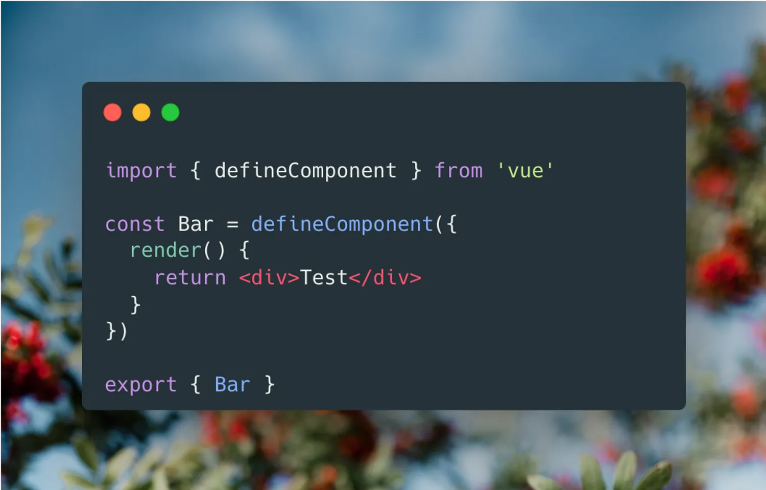 Code example that shows a JSX component defined with Vue