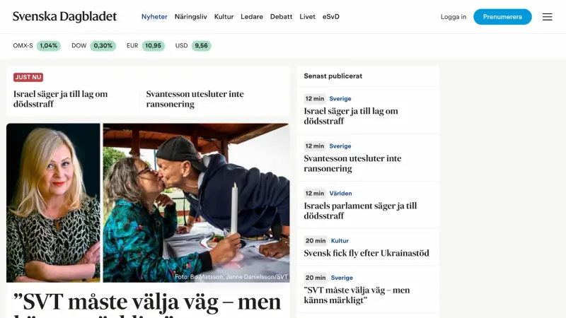Svenska Dagbladet front page