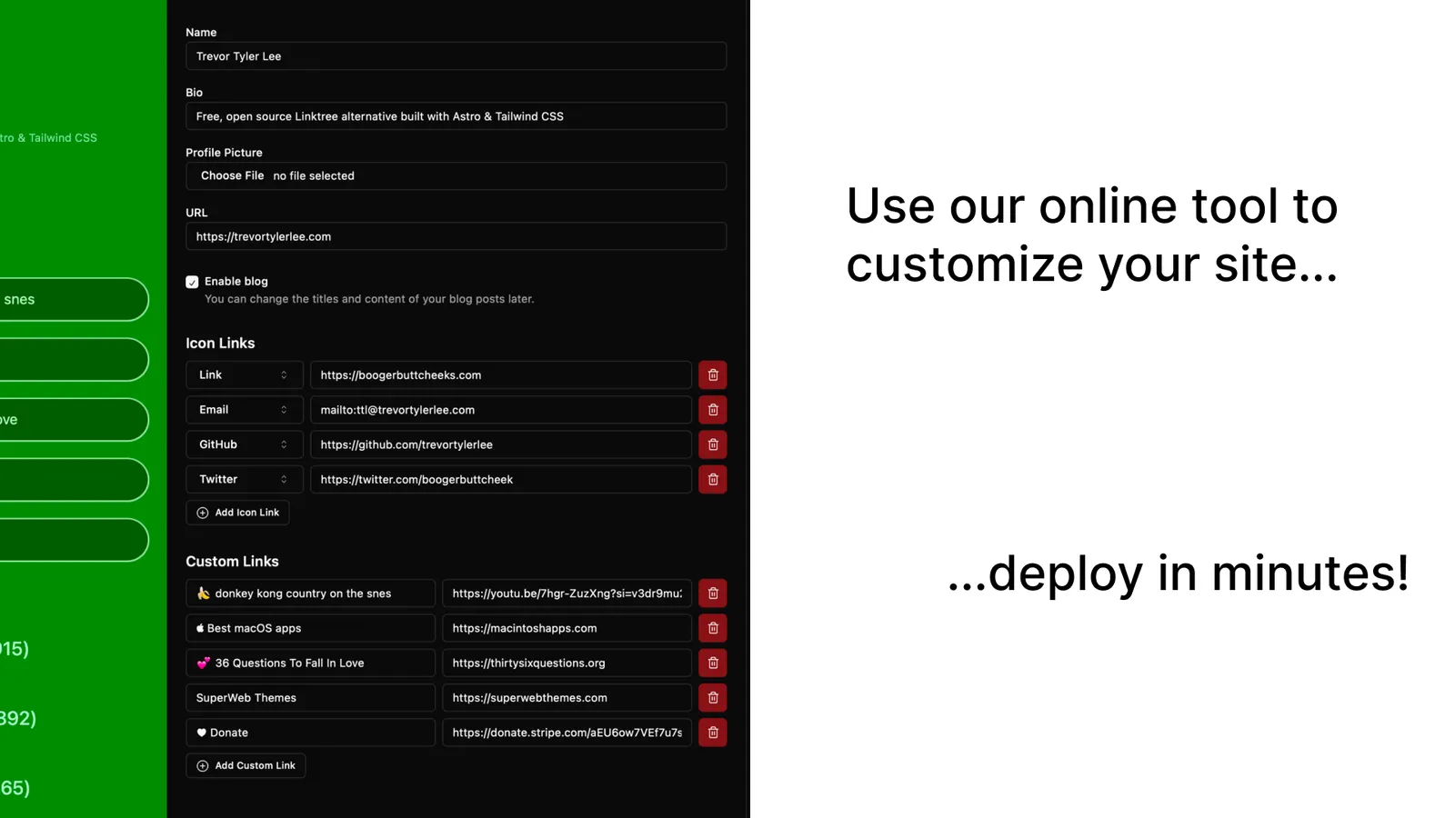 Treelink: Free, open source alternative to Linktree | Astro