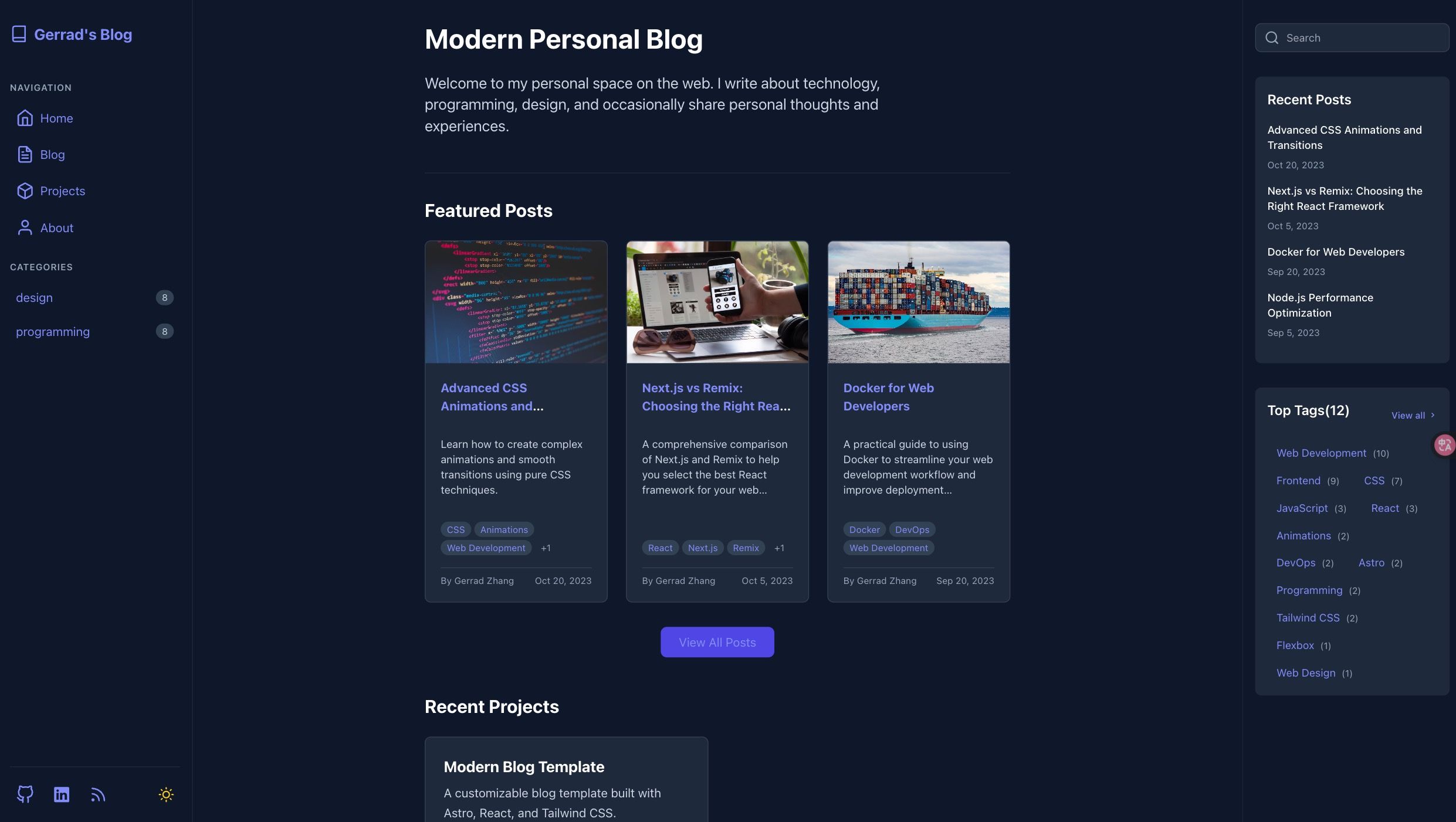 Modern Personal Blog.