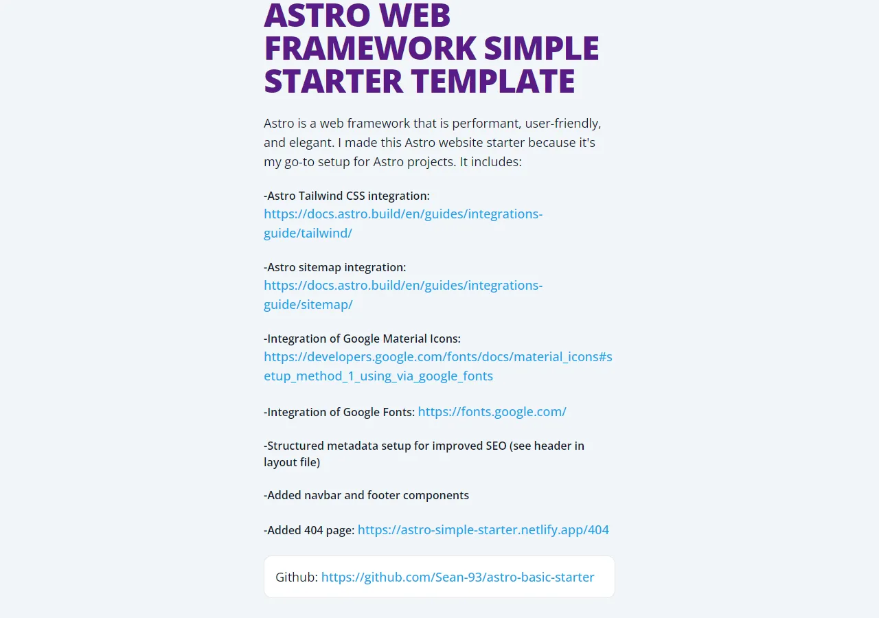 Astro Simple Boilerplate - Tailwind, Sitemap, Google Font/Icons ...