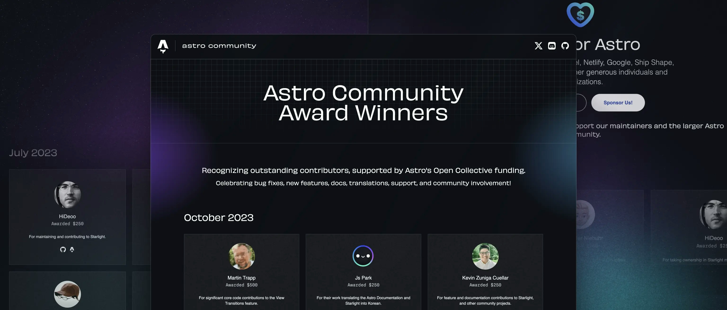 A screenshot of the Astro Community Microsite
